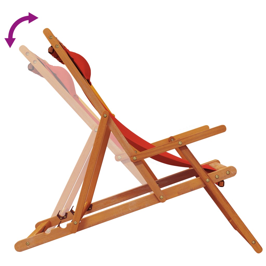 Folding Beach Chair Set of 2 Red Solid eucalyptus wood, Polyester