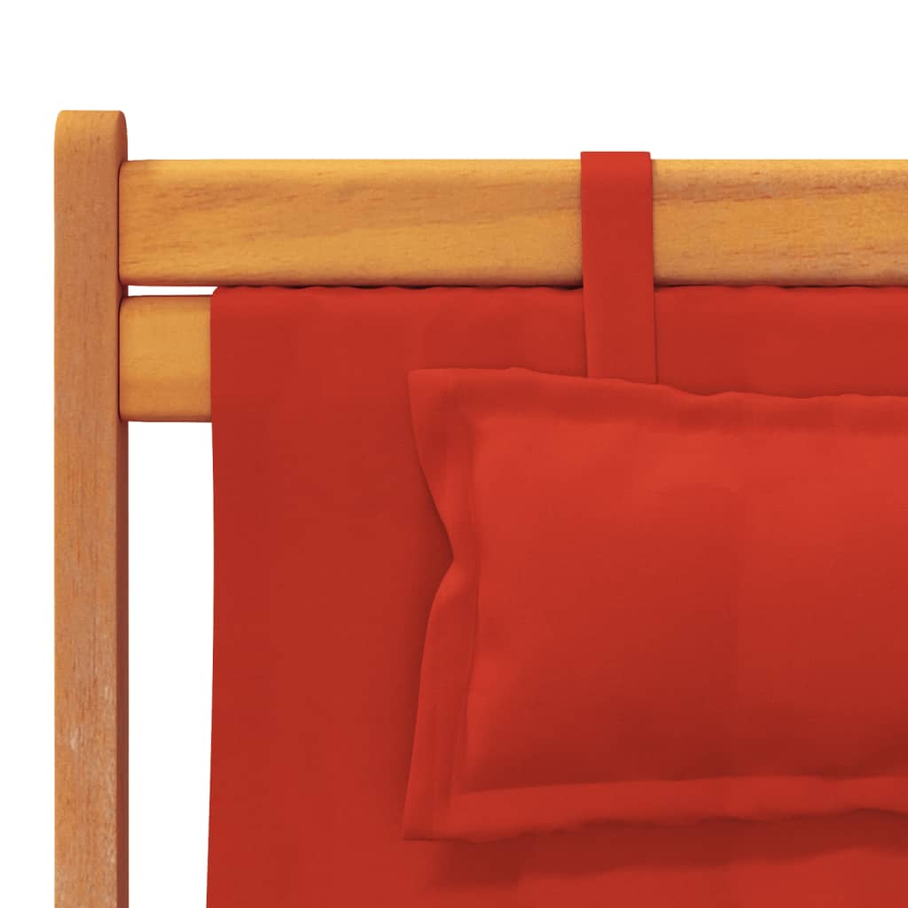Folding Beach Chair Set of 2 Red Solid eucalyptus wood, Polyester