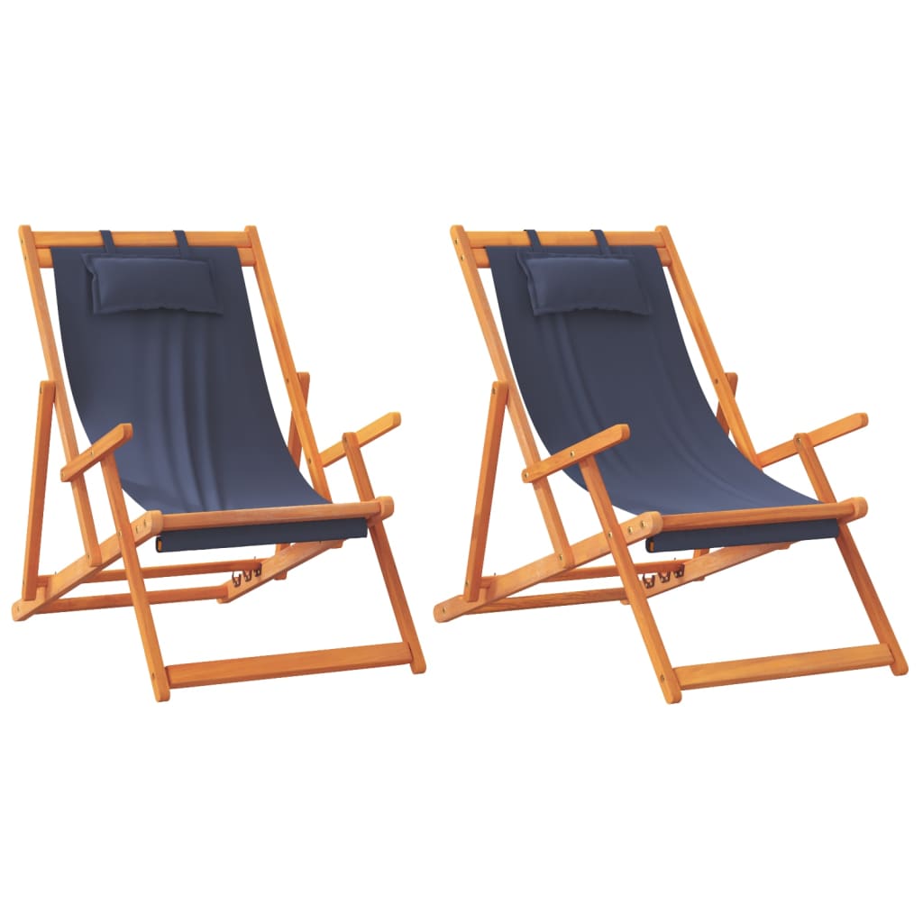 Folding Beach Chair Set of 2 Blue Solid eucalyptus wood Medium