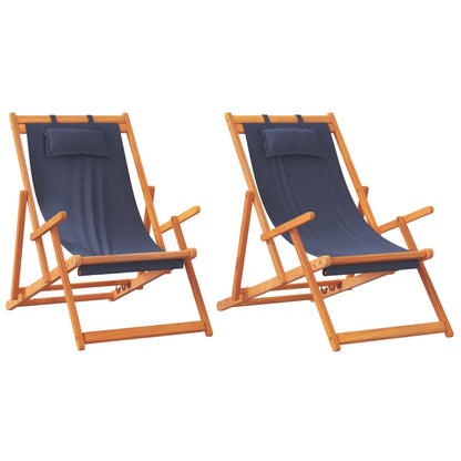 Folding Beach Chair Set of 2 Blue Solid eucalyptus wood Medium