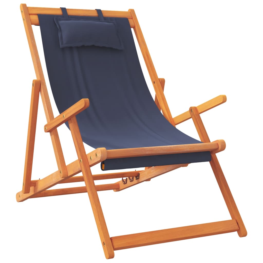 Folding Beach Chair Set of 2 Blue Solid eucalyptus wood Medium