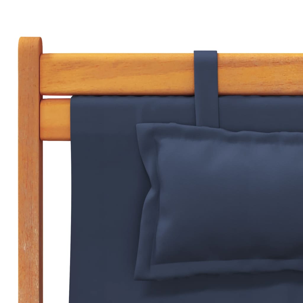Folding Beach Chair Set of 2 Blue Solid eucalyptus wood Medium