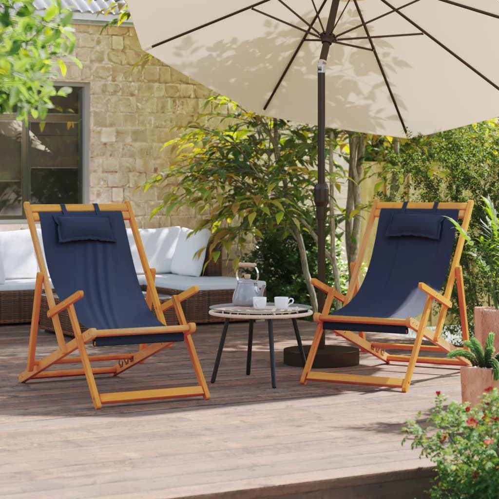 Folding Beach Chair Set of 2 Blue Solid eucalyptus wood Medium