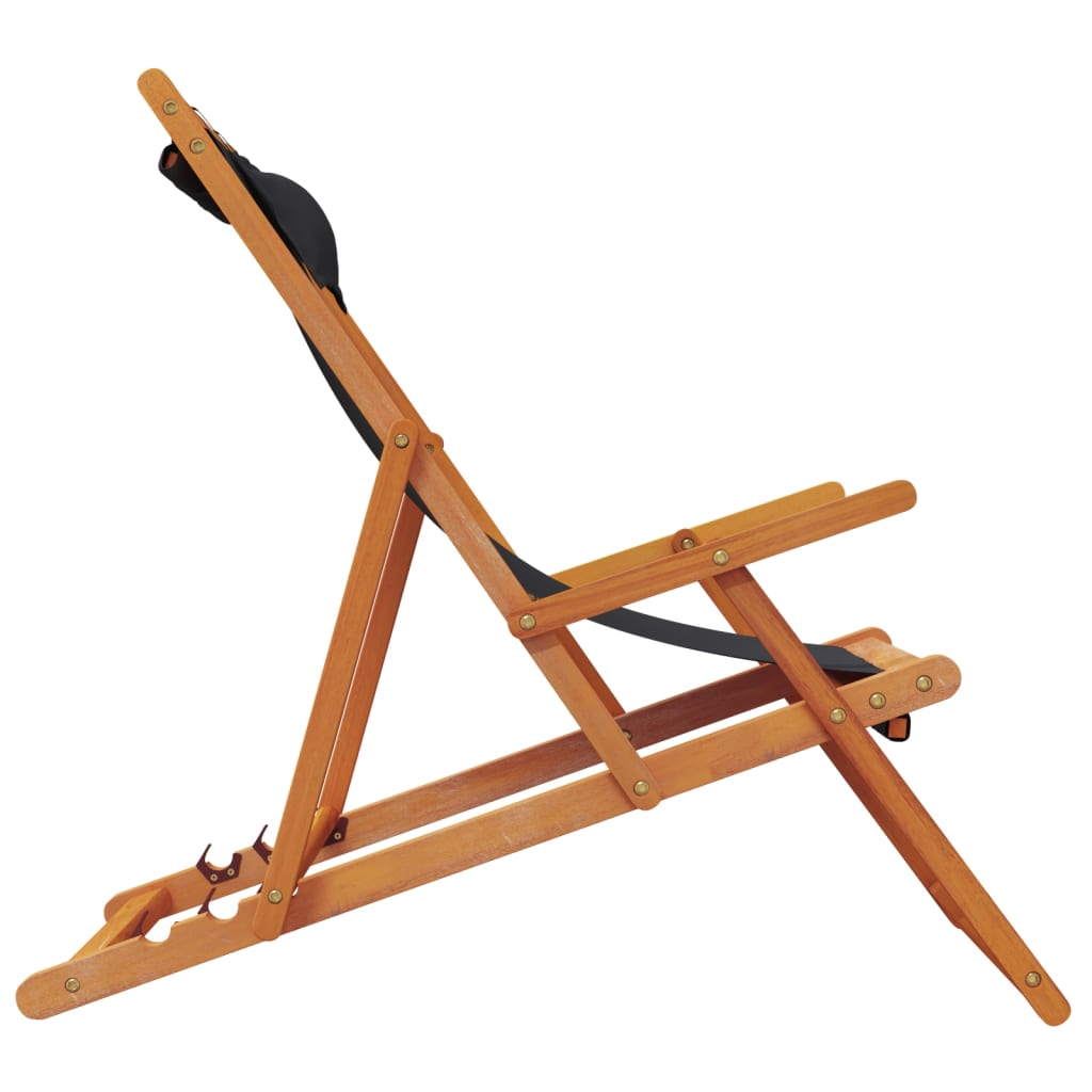 Folding Beach Chair Set of 2 Black Solid eucalyptus wood Standard