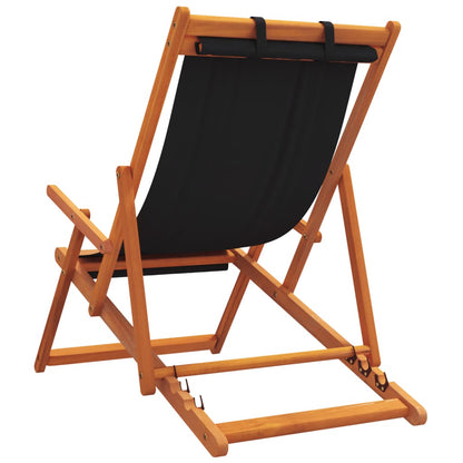 Folding Beach Chair Set of 2 Black Solid eucalyptus wood Standard