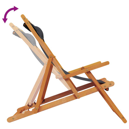 Folding Beach Chair Set of 2 Black Solid eucalyptus wood Standard