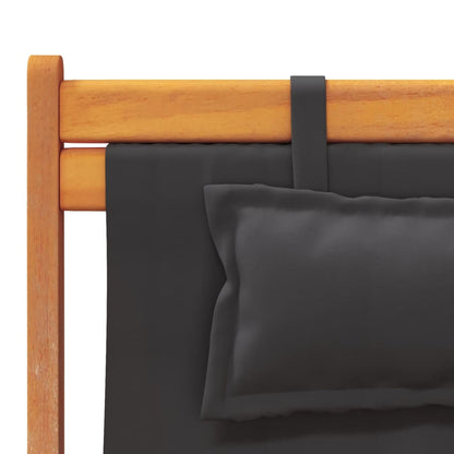Folding Beach Chair Set of 2 Black Solid eucalyptus wood Standard
