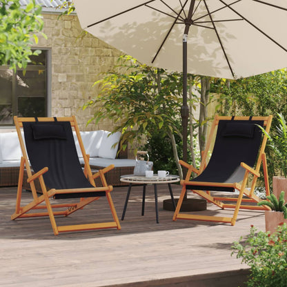 Folding Beach Chair Set of 2 Black Solid eucalyptus wood Standard