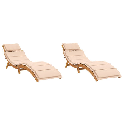 Sunlounger Set of 2 Beige Solid Acacia wood Foldable Sunlounger