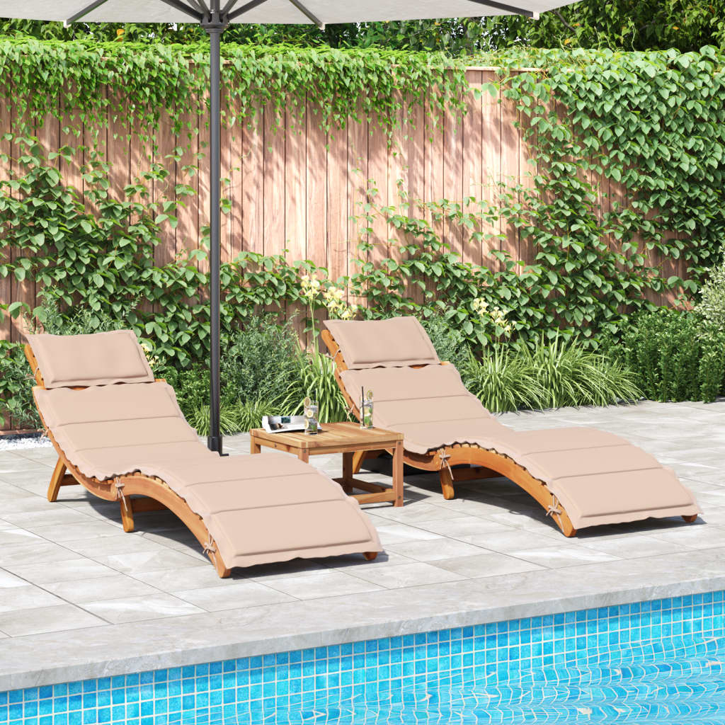 Sunlounger Set of 2 Beige Solid Acacia wood Foldable Sunlounger