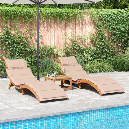 Sunlounger Set of 2 Beige Solid Acacia wood Foldable Sunlounger