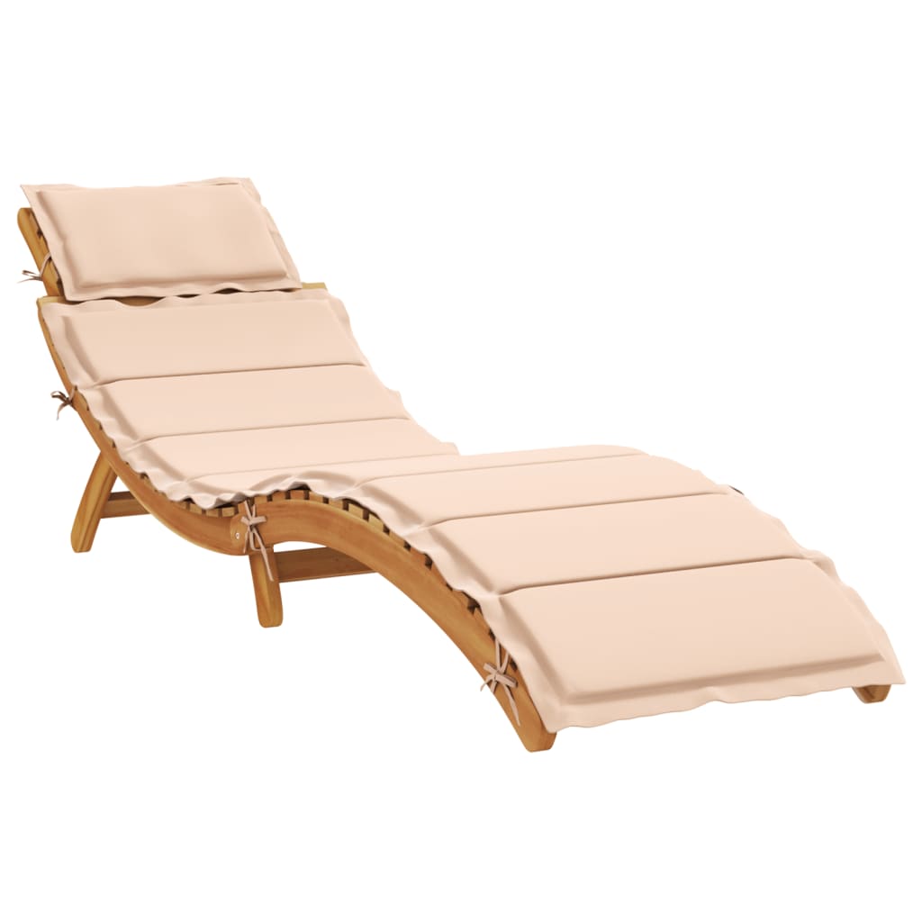 Sunlounger Set of 2 Beige Solid Acacia wood Foldable Sunlounger