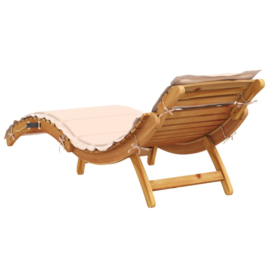 Sunlounger Set of 2 Beige Solid Acacia wood Foldable Sunlounger