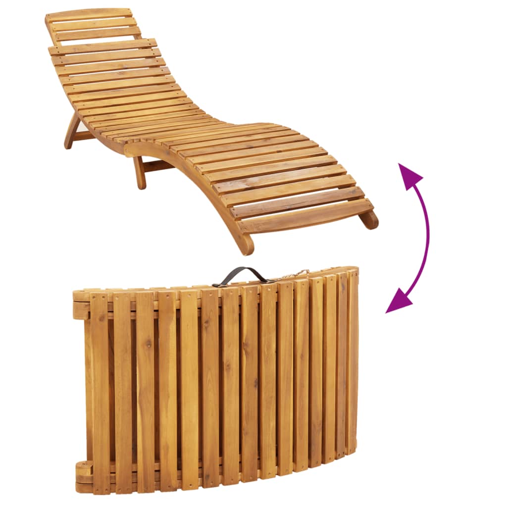 Sunlounger Set of 2 Beige Solid Acacia wood Foldable Sunlounger