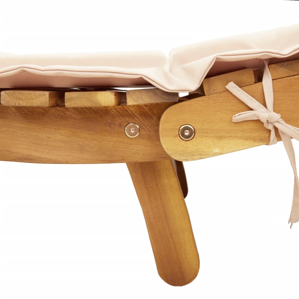 Sunlounger Set of 2 Beige Solid Acacia wood Foldable Sunlounger