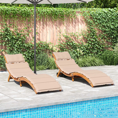Sunlounger Set of 2 Beige Solid Acacia wood Foldable Sunlounger