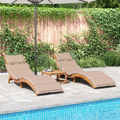 Sunlounger Set of 2 Taupe Solid acacia wood Extra Long Foldable