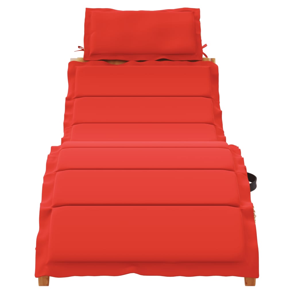 Patio Sunlounger Set of 2 Red, Natural Solid Acacia Wood, Polyester