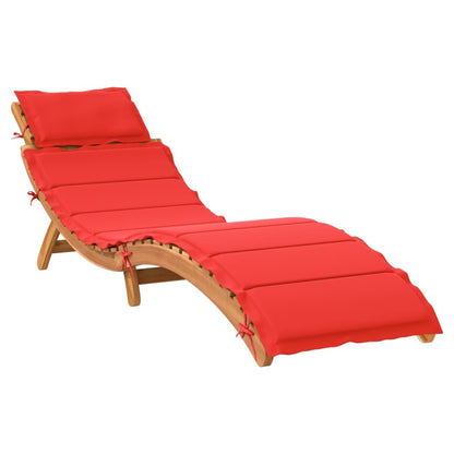 Patio Sunlounger Set of 2 Red, Natural Solid Acacia Wood, Polyester