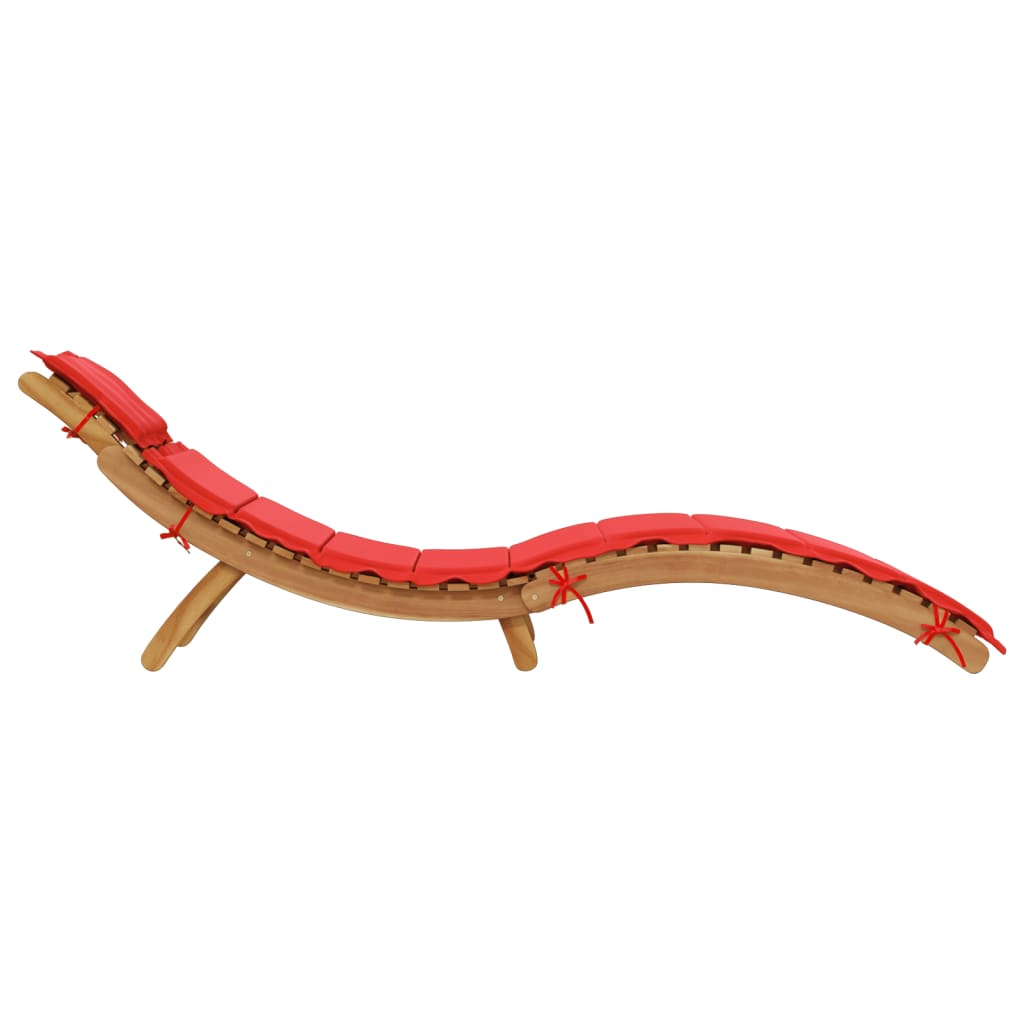 Patio Sunlounger Set of 2 Red, Natural Solid Acacia Wood, Polyester
