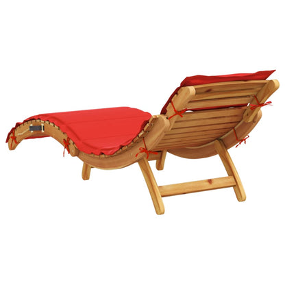Patio Sunlounger Set of 2 Red, Natural Solid Acacia Wood, Polyester