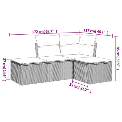 Garden Sofa Set Black, Blue PE rattan, Powder-coated steel, Fabric