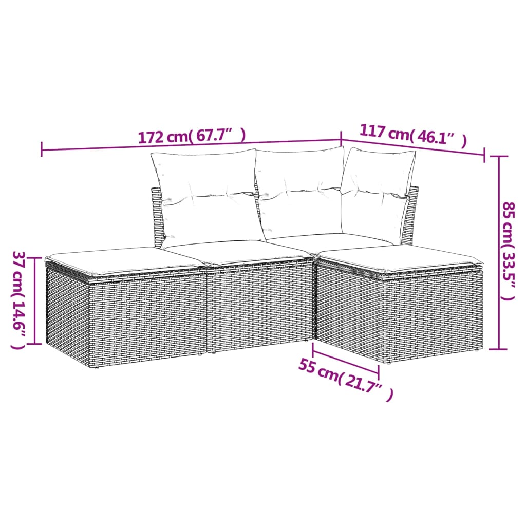 Garden Sofa Set Black, Blue PE rattan, Powder-coated steel, Fabric