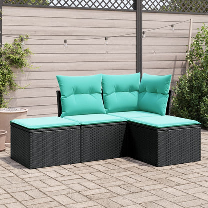 Garden Sofa Set Black, Blue PE rattan, Powder-coated steel, Fabric