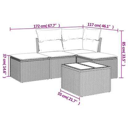 5 Piece Patio Sofa Set with Cushions Black Poly Rattan