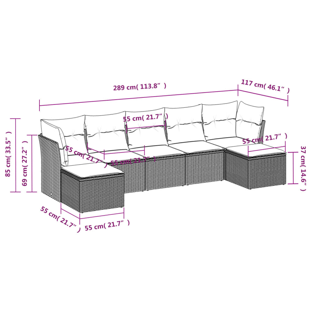 Patio Sofa Set Black PE rattan 7 Piece Modular Patio Sofa Set
