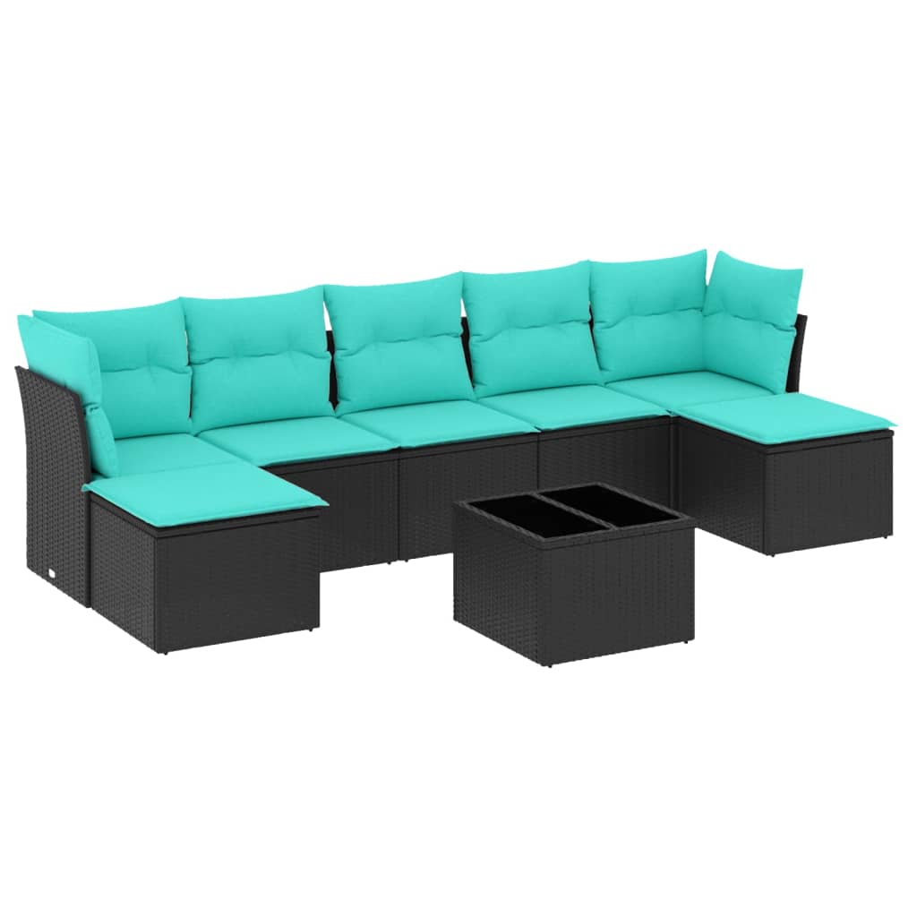 8 Piece Patio Sofa Set with Cushions Black Poly Rattan