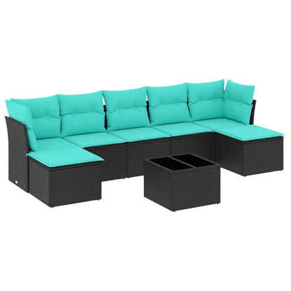 8 Piece Patio Sofa Set with Cushions Black Poly Rattan