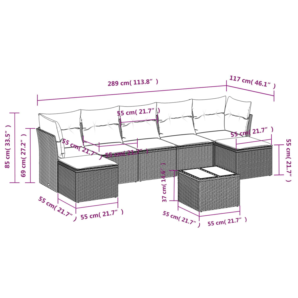 8 Piece Patio Sofa Set with Cushions Black Poly Rattan