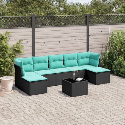 8 Piece Patio Sofa Set with Cushions Black Poly Rattan