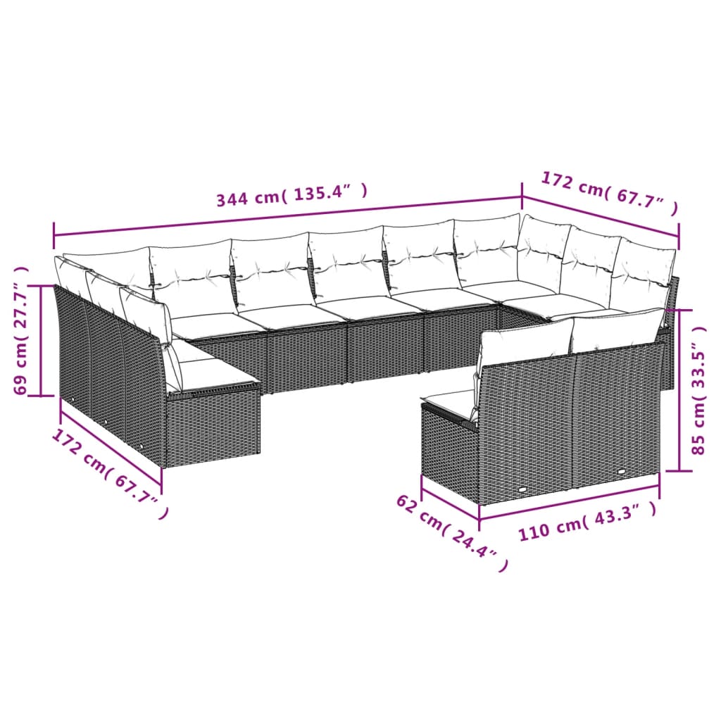 Garden Sofa Set Black, Blue PE rattan, Powder-coated steel, Fabric