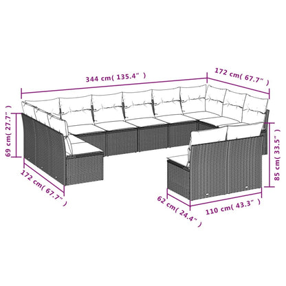 Garden Sofa Set Black, Blue PE rattan, Powder-coated steel, Fabric