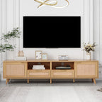 Rattan TV Stand For TVs Up To 85'', Modern Farmhouse Media Console Center