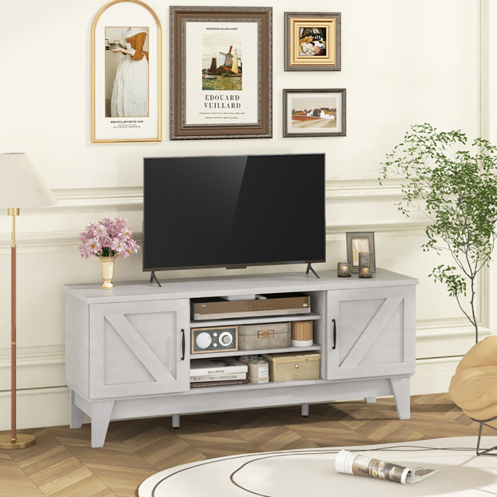 Farmhouse TV Stand For TVs Up To 65 Inches With 2 Barn Door Cabinets