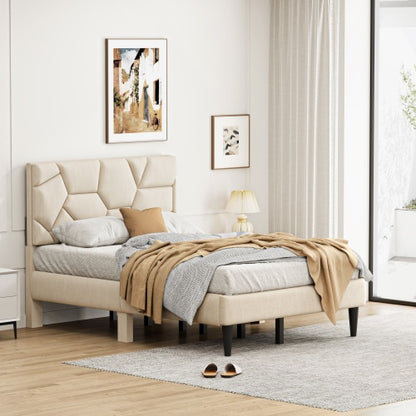 Queen Bed Frame, Linen Storage Headboard, Strong And Stable, No Noise, No Box Spring, Easy To Assemble