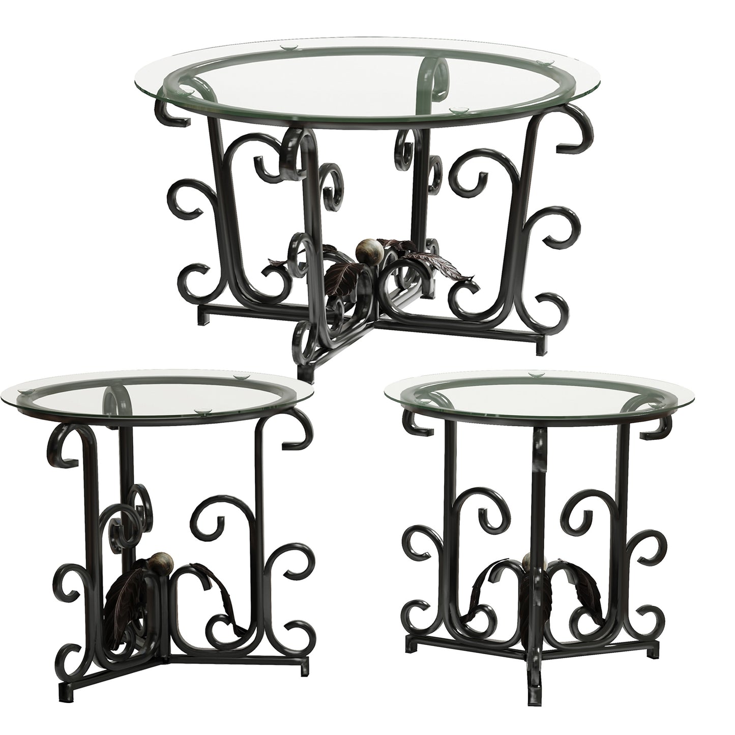 3-Piece Coffee Table Set, Tempered Glass Surface With Sturdy Metal Frame - Modern Living Room Sets 1 Coffee Table 2 End Tables, Scratch-Resistant & Easy To Clean For Small Spaces, Apartments