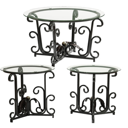 3-Piece Coffee Table Set, Tempered Glass Surface With Sturdy Metal Frame - Modern Living Room Sets 1 Coffee Table 2 End Tables, Scratch-Resistant & Easy To Clean For Small Spaces, Apartments