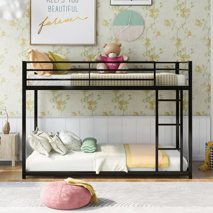 Twin Metal Low Bunk Bed With Ladder, Black - OLD