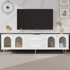 VIBE HAUS 78.7 Modern TV Stand, TV Cabinet With Five Metal Legs And Metal Handles, 2 Drawers And 2 Cabinets With Fluted Glass Doors For Living Room, Up To 80