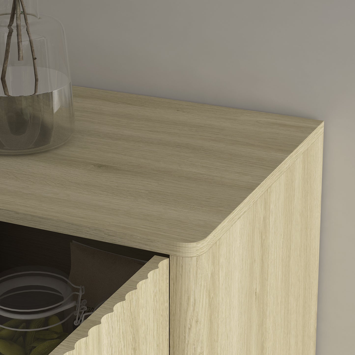 Wood Modern Buffet Cabinet With Storage, Fluted Sideboard Large Buffet With Adjustable Shelves, Credenza, Accent Cabinet Console Table