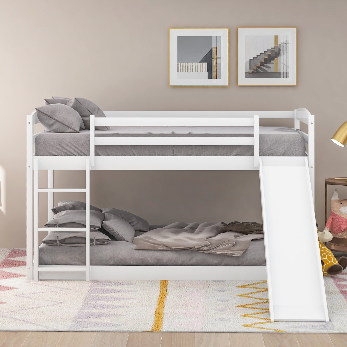 Twin Bunk Bed With Convertible Slide & Ladder, White
