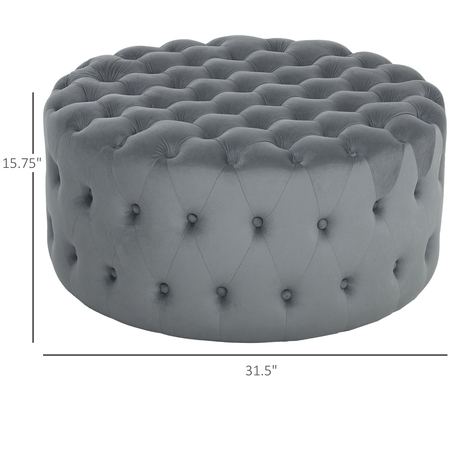 Round Ottoman Coffee Table with Velvet-feel Upholstery, Button Tufted Design and Padded Seat, Dark Gray