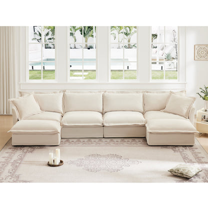 Slipcovered U Shape Sectional Wide and Deep Seat Sofa Couch