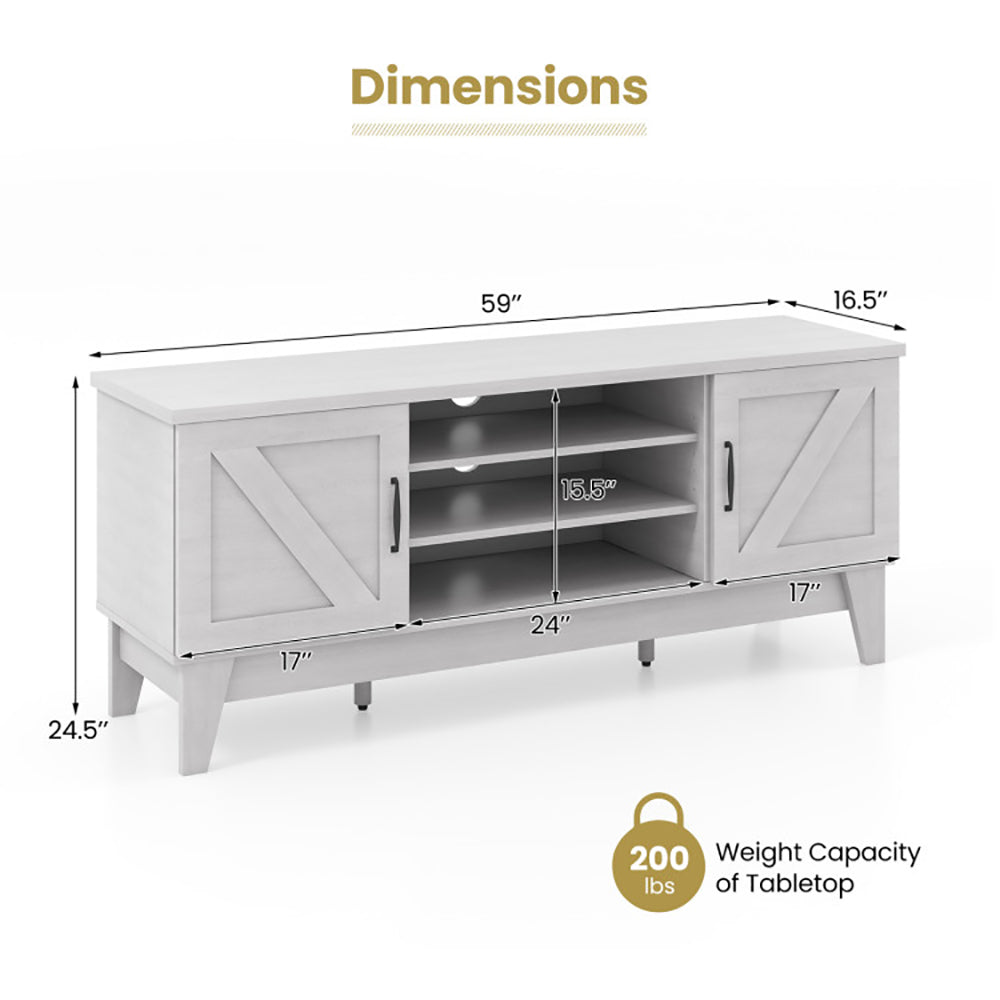 Farmhouse TV Stand For TVs Up To 65 Inches With 2 Barn Door Cabinets