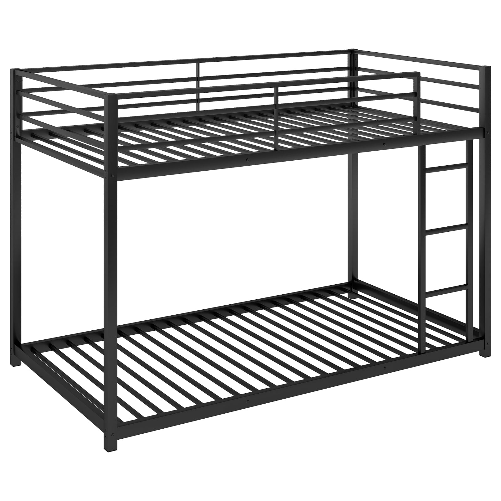 Twin Metal Low Bunk Bed With Ladder, Black - OLD