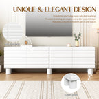 Stylish Thick Wavy Door TV Cabinet With Adjustable Shelves, Cream Style TV Stand With 4 Cabinets For TVs Up To 75, Solid Media Console With Cylindrical Legs And Cable Holes For Living Room, White